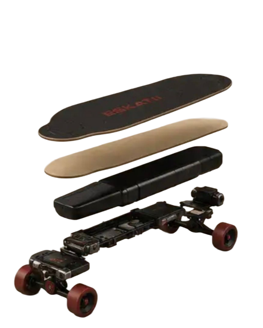 Exploded ESKATII skateboard illustration
